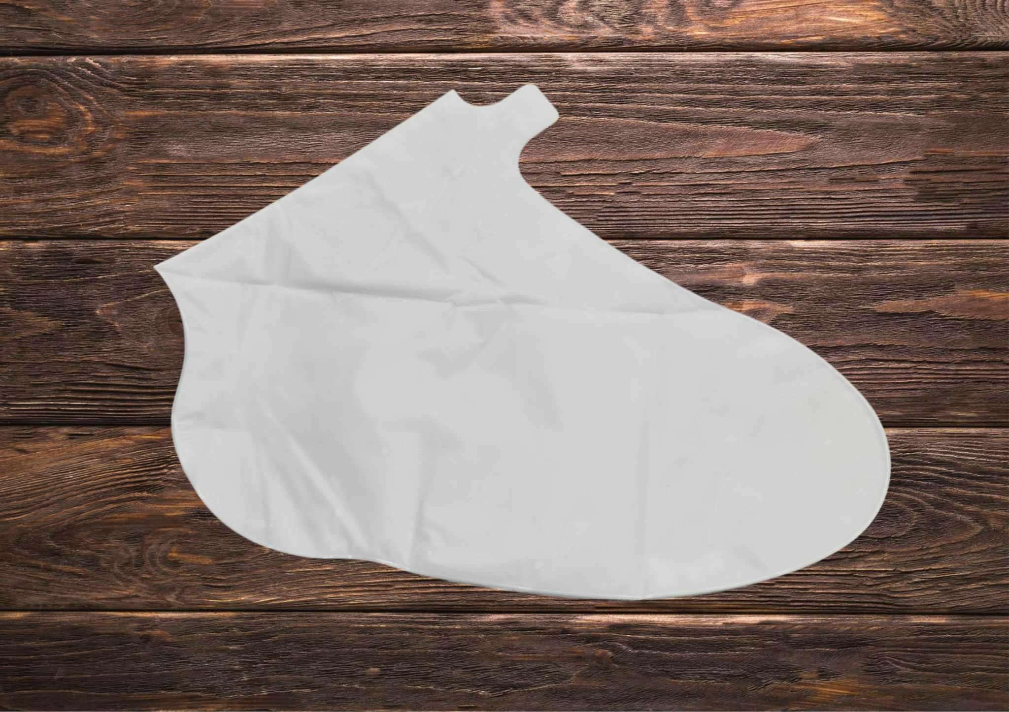 The foot peel is a white foot sock you insert your foot into by Luxury DIY Body Spa