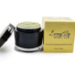 Avocado Bliss Body Scrub from Luxury DIY Body Spa is in a 200g luxury black jar with gold trim package in a yellow box