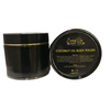 Coconut Dream Body Polish from Luxury DIY Body Spa is in a 200g black jar with a gold trim