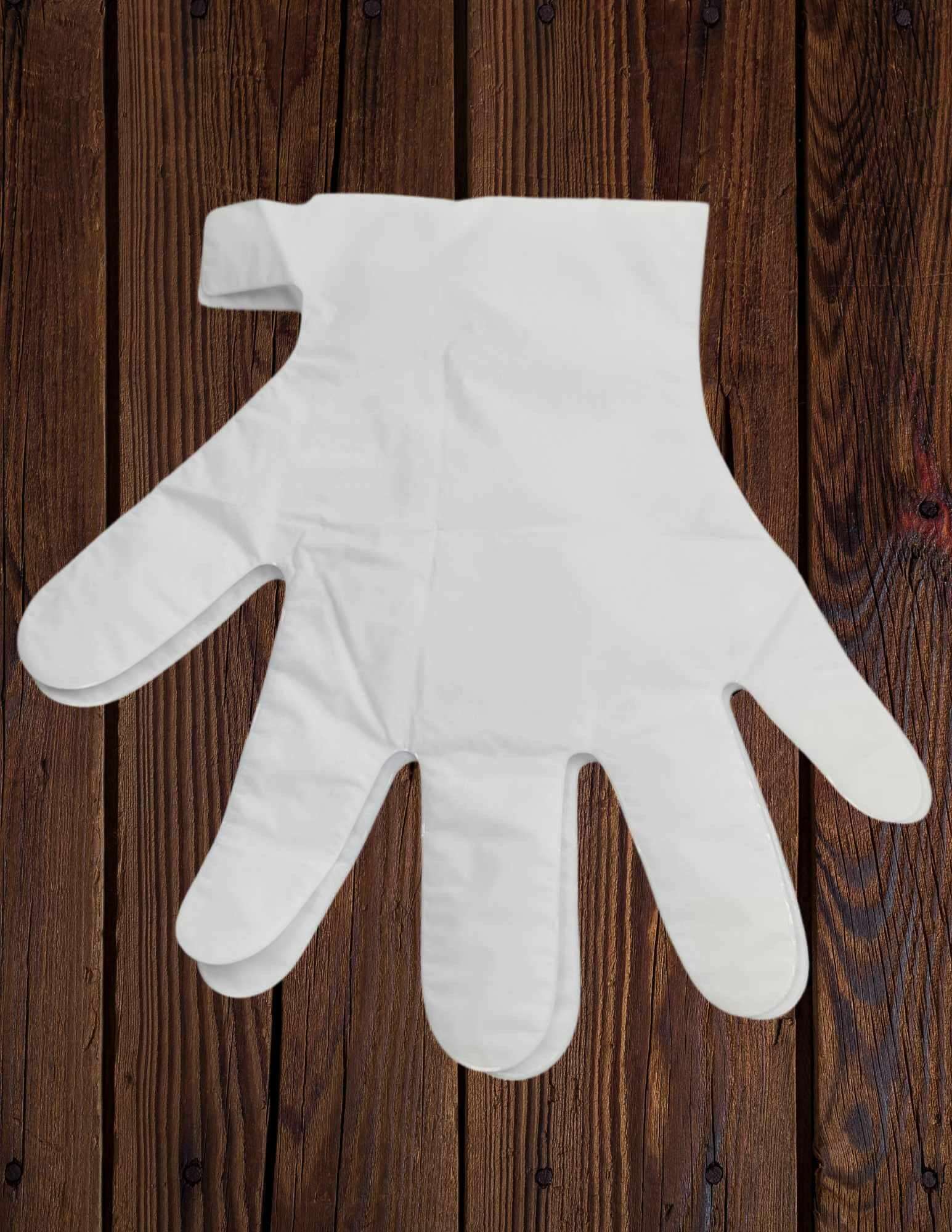 The hand mask glove is a plastic glove you insert your hand into.